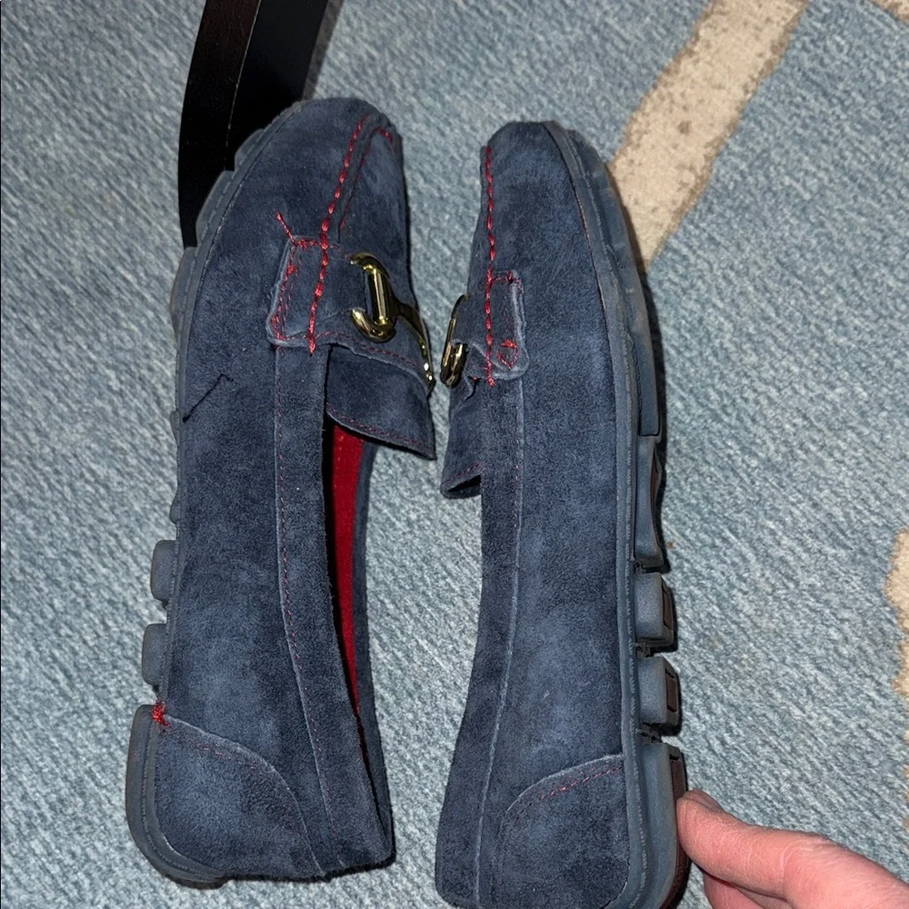 Cynthia Rowley Blue Loafers drivers moccasins with Gold Accent Buckle size 6